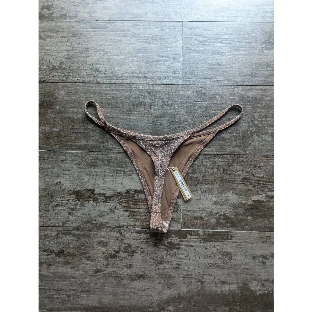 SKIMS Recycled Swim Glitter Bikini Bottom in Jasper
